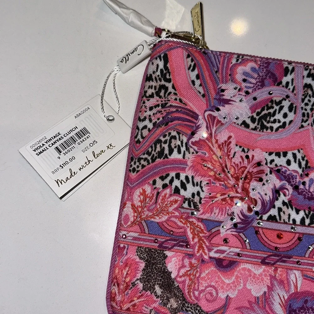 CAMILLA Viola Vintage pink floral animal print canvas clutch bag purse pouch sac - Picture 5 of 6